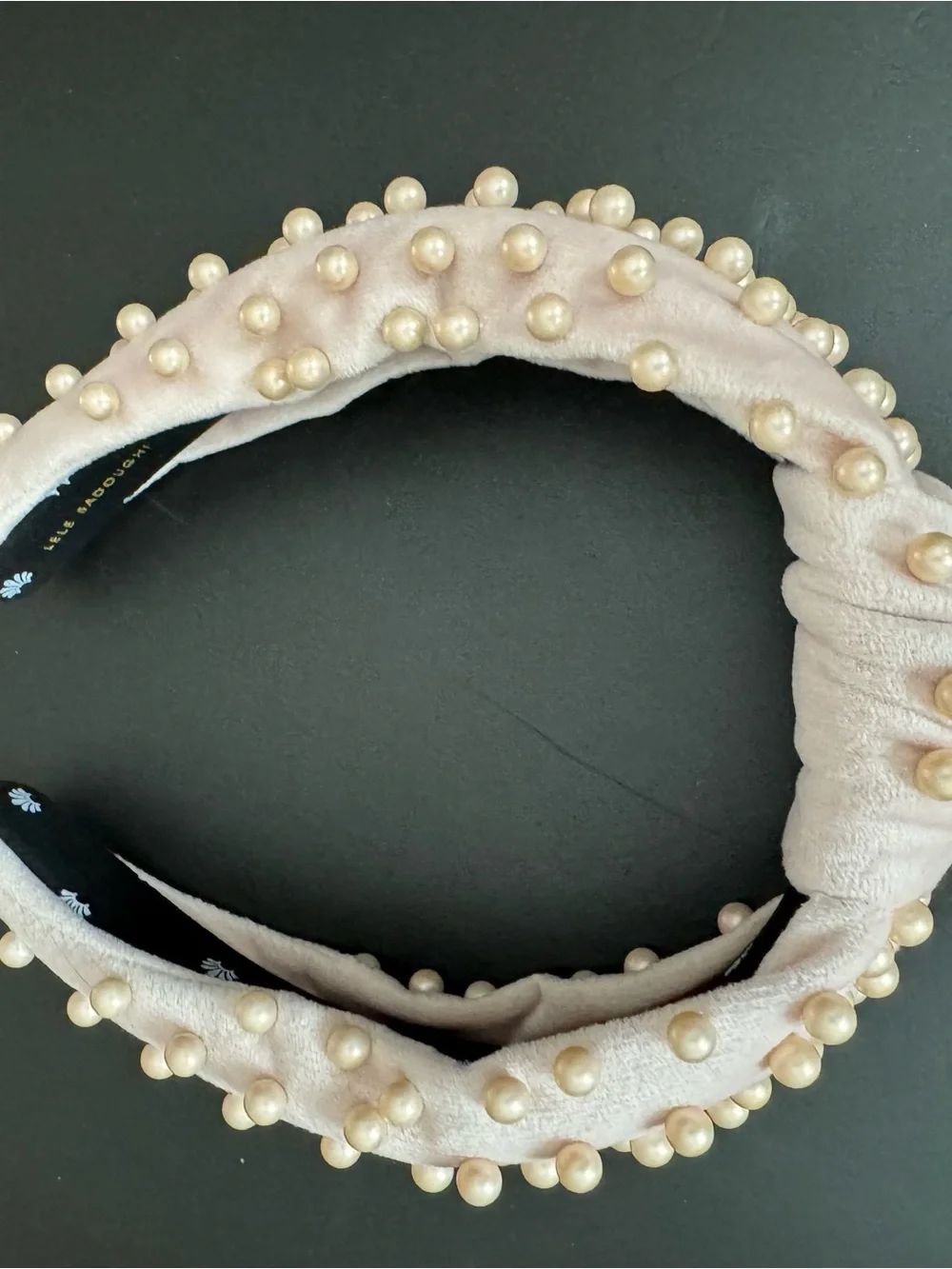 Lele Sandoughi Pearl-Embellished Pink Velvet Headband